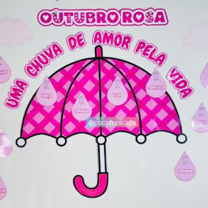 Painel Outubro Rosa guarda chuva