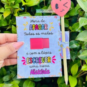 cartão para lápis e borracha início das aulas