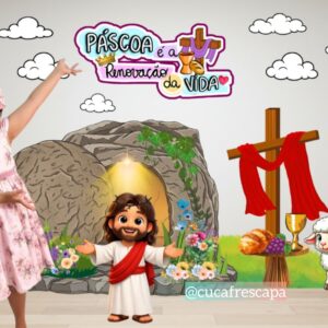 Cenário Páscoa Cristã Aquarela